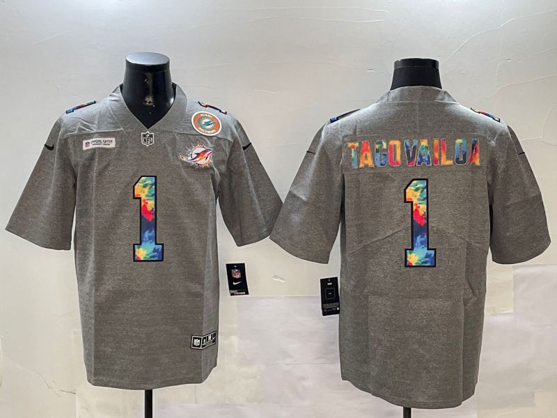 Men Miami Dolphins #1 Tagovailoa Grey Rainbow 2024 Nike Limited NFL Jersey style 2->new orleans saints->NFL Jersey